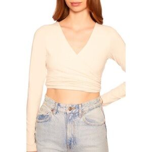 Susana Monaco Long Sleeve Wrap Top in Blanched Almond Size XS
